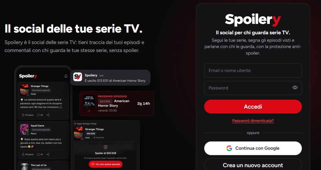 Anteprima del progetto Spoilery - Social Network